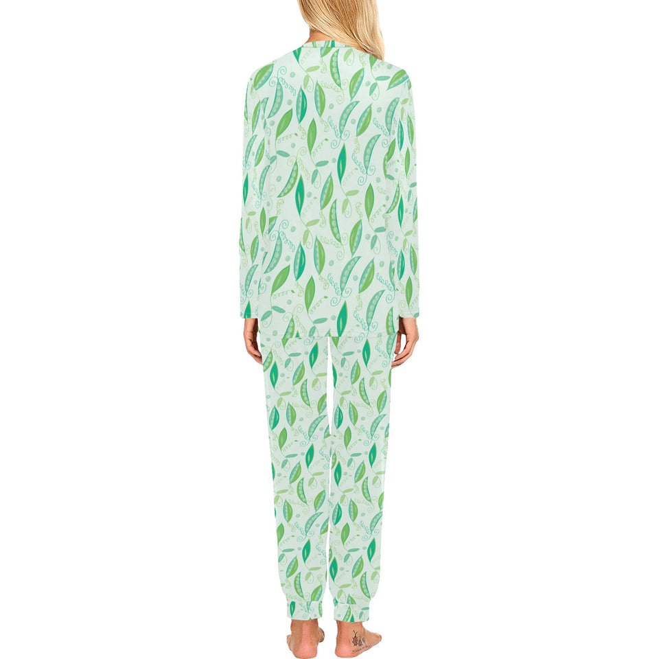 Green Peas Pattern Print Design 01 Women's All Over Print Pajama Set