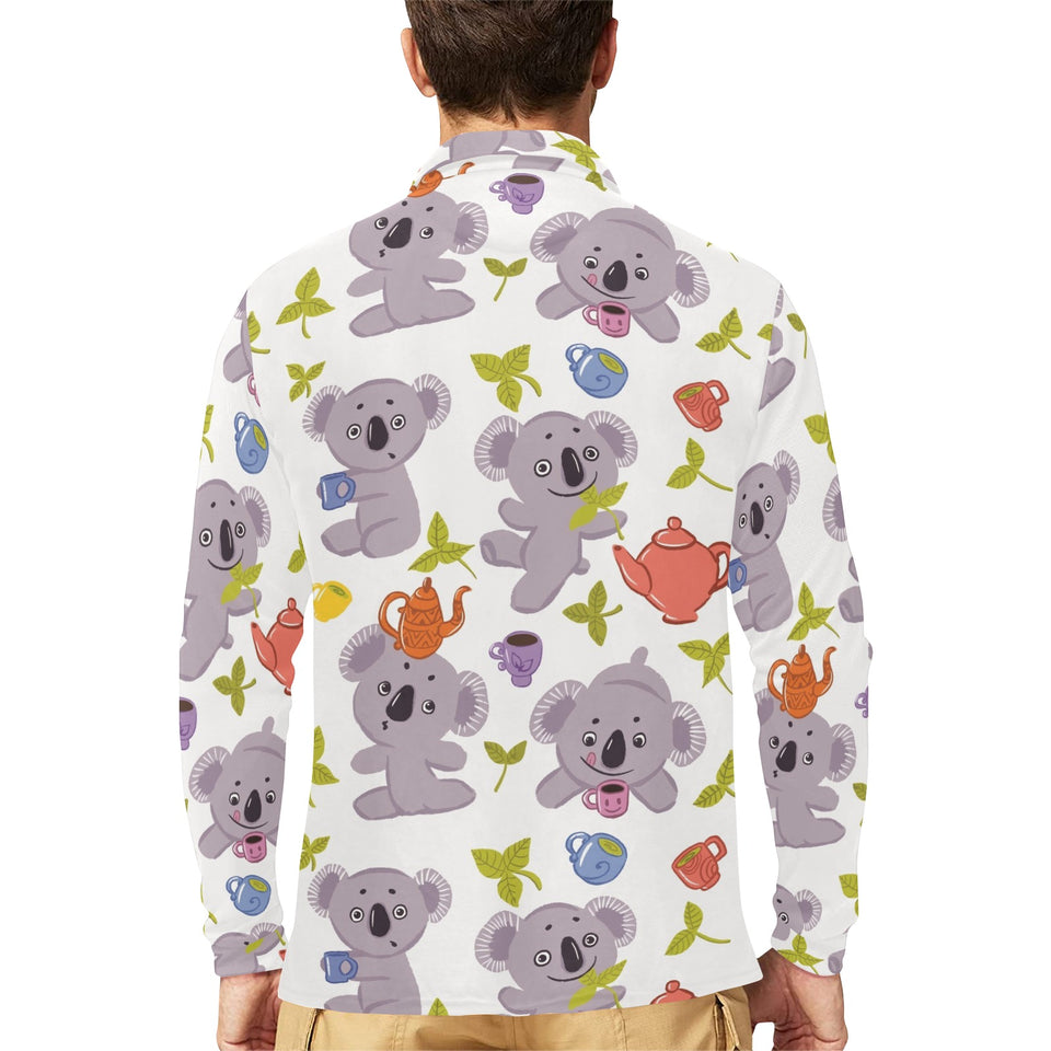 Cute koalas teapots tea Men's Long Sleeve Polo Shirt