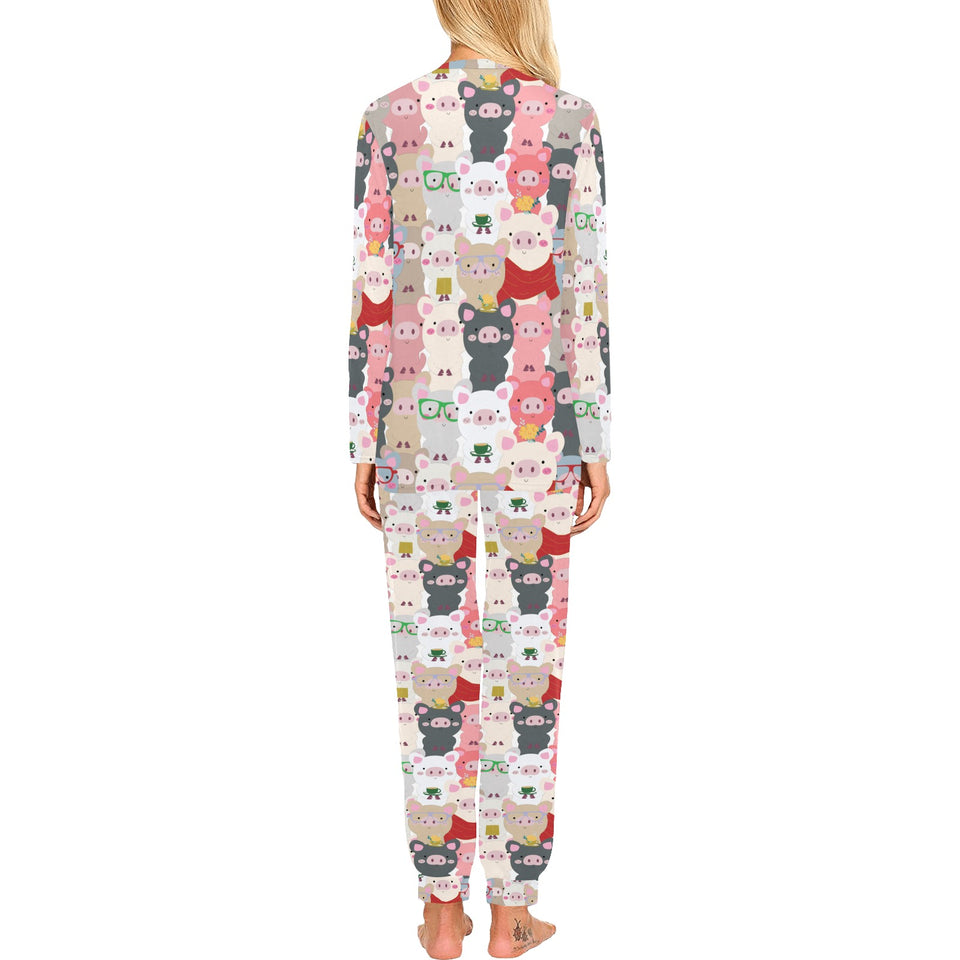 Pig Pattern Print Design 02 Women's All Over Print Pajama Set