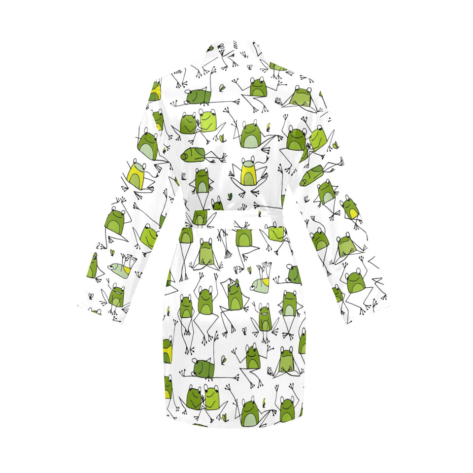 Sketch funny frog pattern Women's Long Sleeve Belted Night Robe