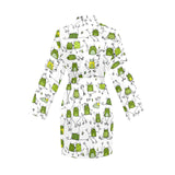 Sketch funny frog pattern Women's Long Sleeve Belted Night Robe