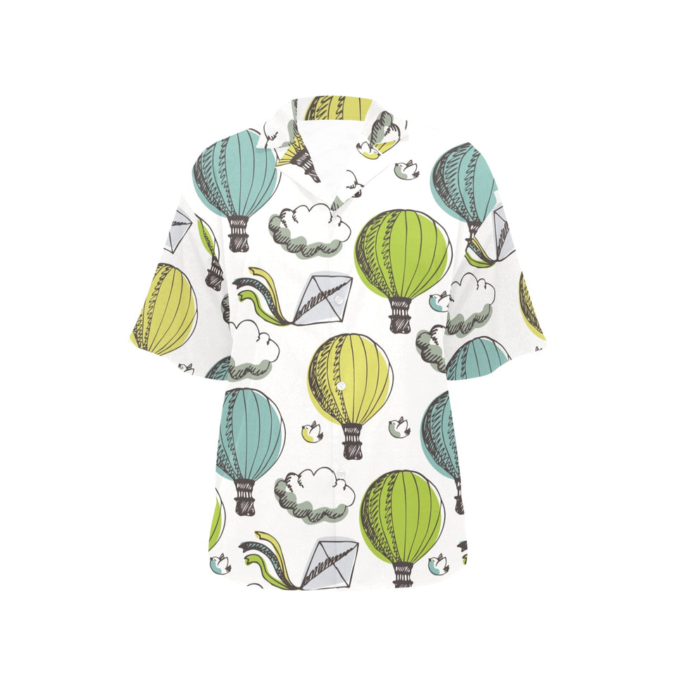 Hot Air Balloon Bird Cloud Pattern Women's All Over Print Hawaiian Shirt