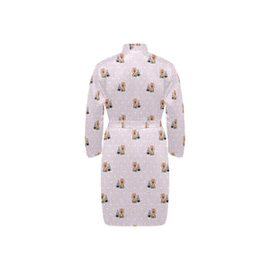 Yorkshire Terrier Pattern Print Design 02 Men's Long Sleeve Belted Night Robe