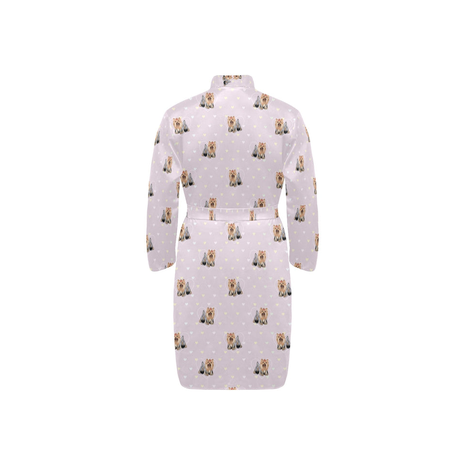 Yorkshire Terrier Pattern Print Design 02 Men's Long Sleeve Belted Night Robe