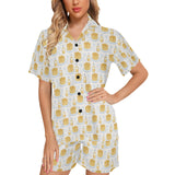 Pancake Pattern Print Design 05 Women's V-Neck Short Pajama Set