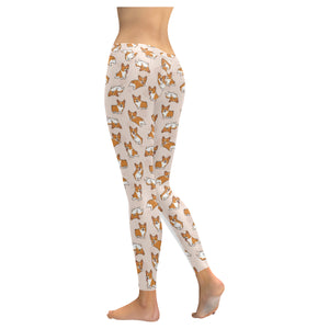 Cute Corgis Pattern pink background Women's Legging Fulfilled In US