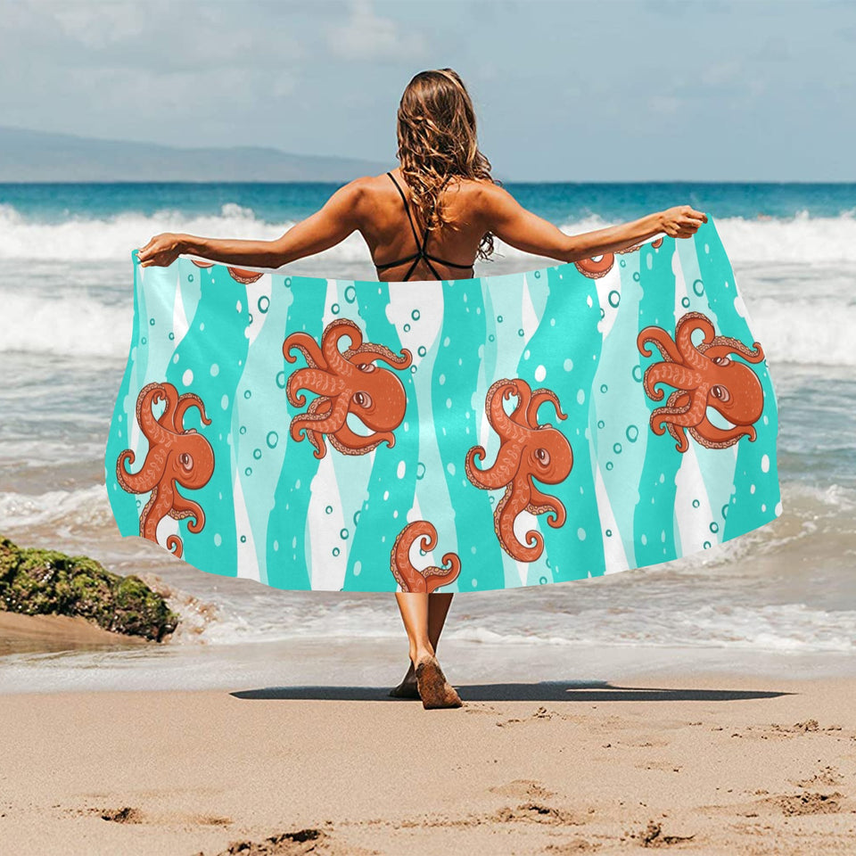 Octopuses sea wave background Beach Towel