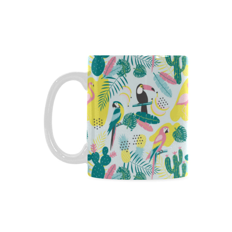 Cute parrot toucan flamingo cactus exotic leaves p Classical White Mug (Fulfilled In US)