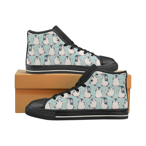 Cute Penguin pattern Men's High Top Canvas Shoes Black