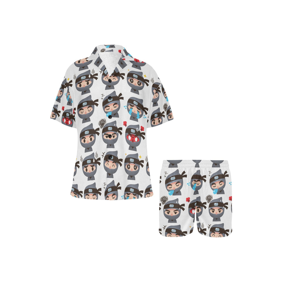 Cute ninja design pattern Women's V-Neck Short Pajama Set