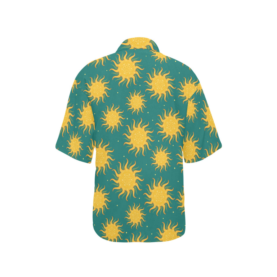 Sun green background Women's All Over Print Hawaiian Shirt