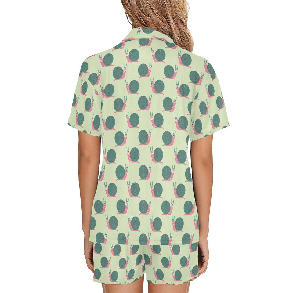 Snail Pattern Print Design 04 Women's V-Neck Short Pajama Set
