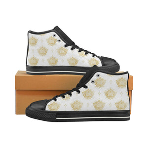 Gold Ornamental lotue waterlily symbol pattern Women's High Top Canvas Shoes Black