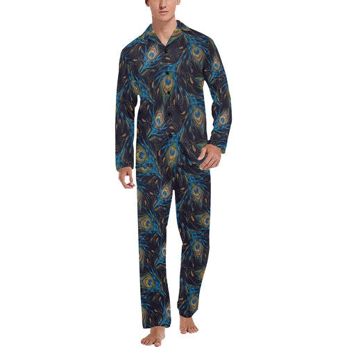 Beautiful peacock feather pattern Men's Long Pajama Set