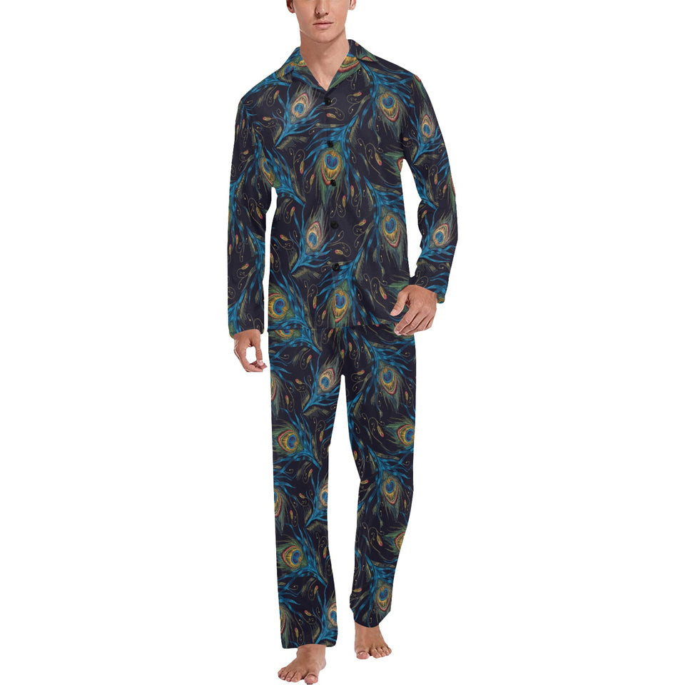 Beautiful peacock feather pattern Men's Long Pajama Set