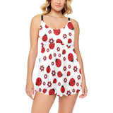 Ladybug Pattern Print Design 04 Chest Sexy Pleated Two Piece Swim Dress