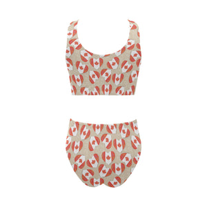 Canada Pattern Print Design 01 Chest Bowknot High Waisted Bikini Swimsuit