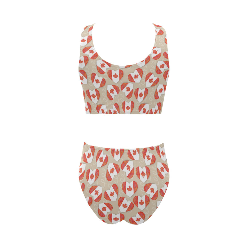 Canada Pattern Print Design 01 Chest Bowknot High Waisted Bikini Swimsuit