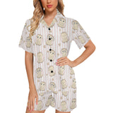 cute owl leaf Women's V-Neck Short Pajama Set