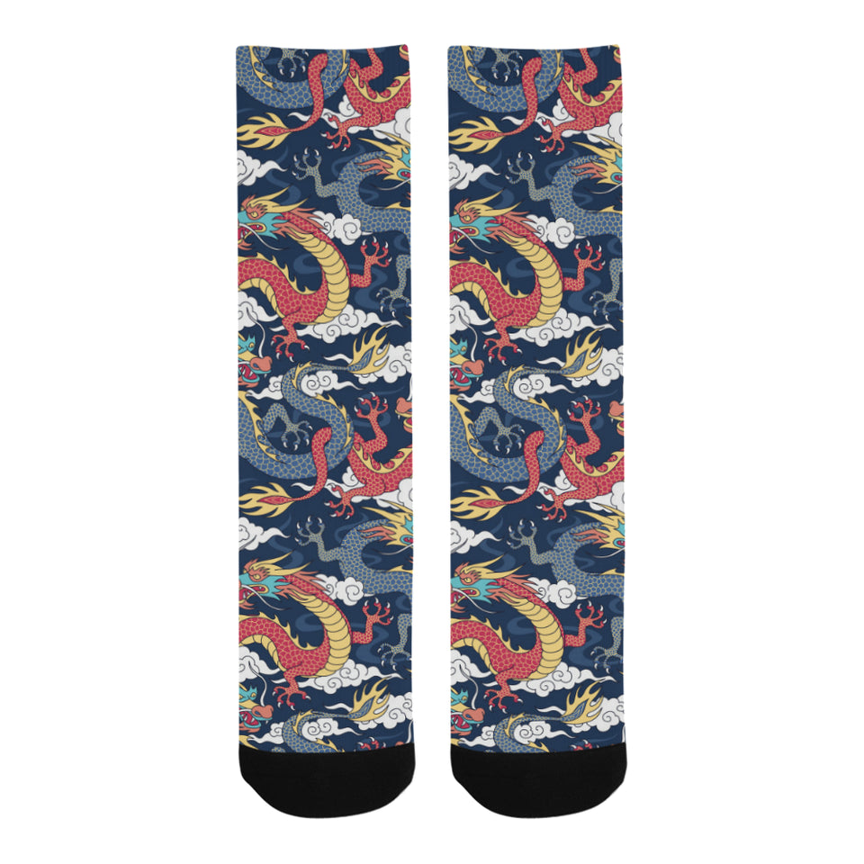 Blue red dragon cloud pattern Crew Socks