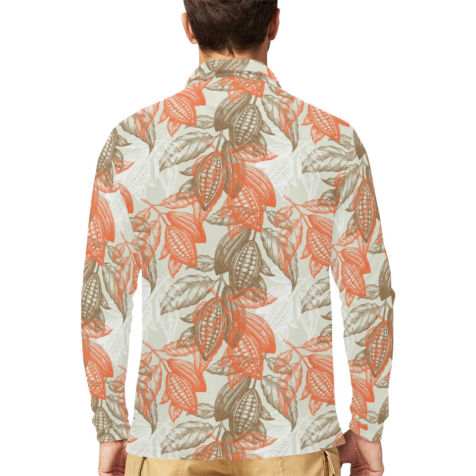 Cocoa beans Cocoa tree pattern Men's Long Sleeve Polo Shirt