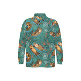 cute brown sea otters ornamental seaweed corals gr Men's Long Sleeve Polo Shirt