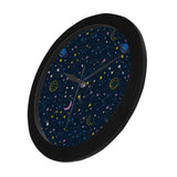 space pattern with planets, comets, constellations Elegant Black Wall Clock