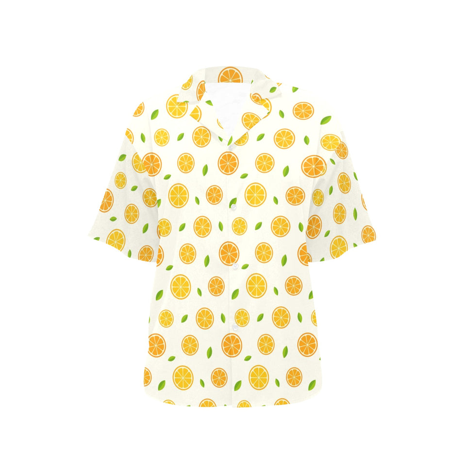 oranges leaves pattern Women's All Over Print Hawaiian Shirt