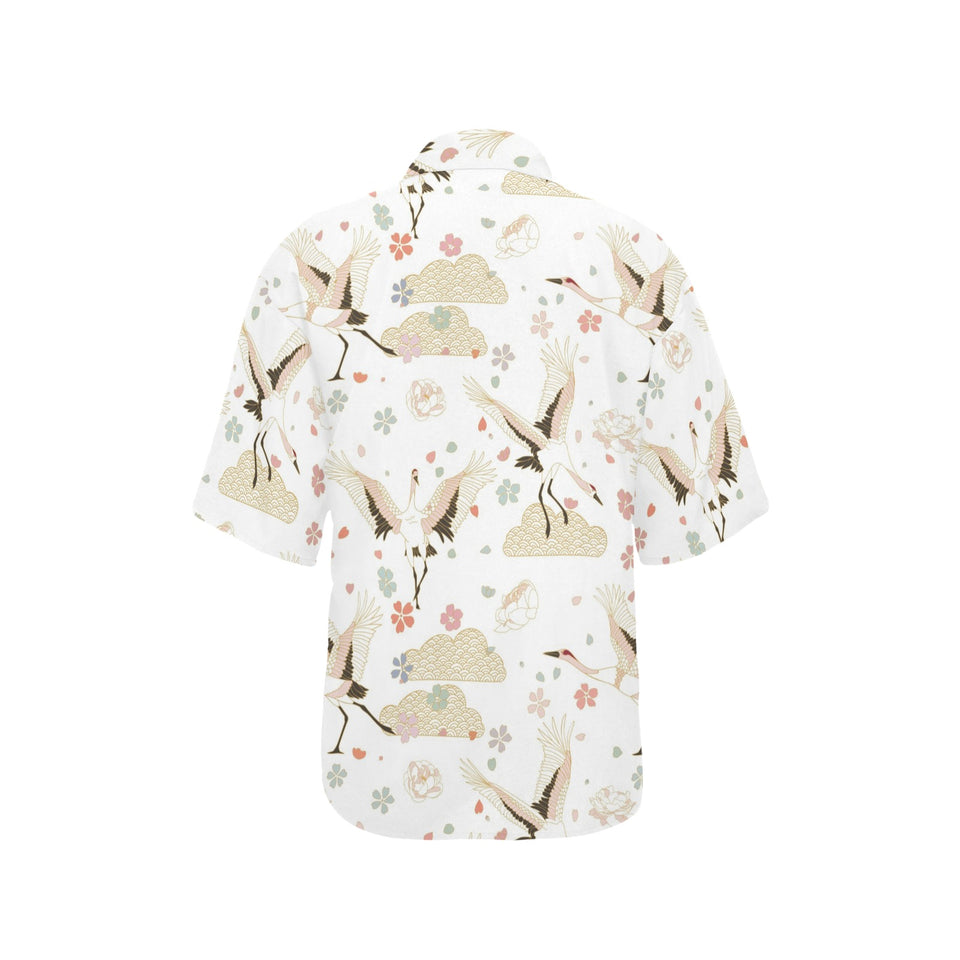 Beautiful Japanese cranes pattern Women's All Over Print Hawaiian Shirt