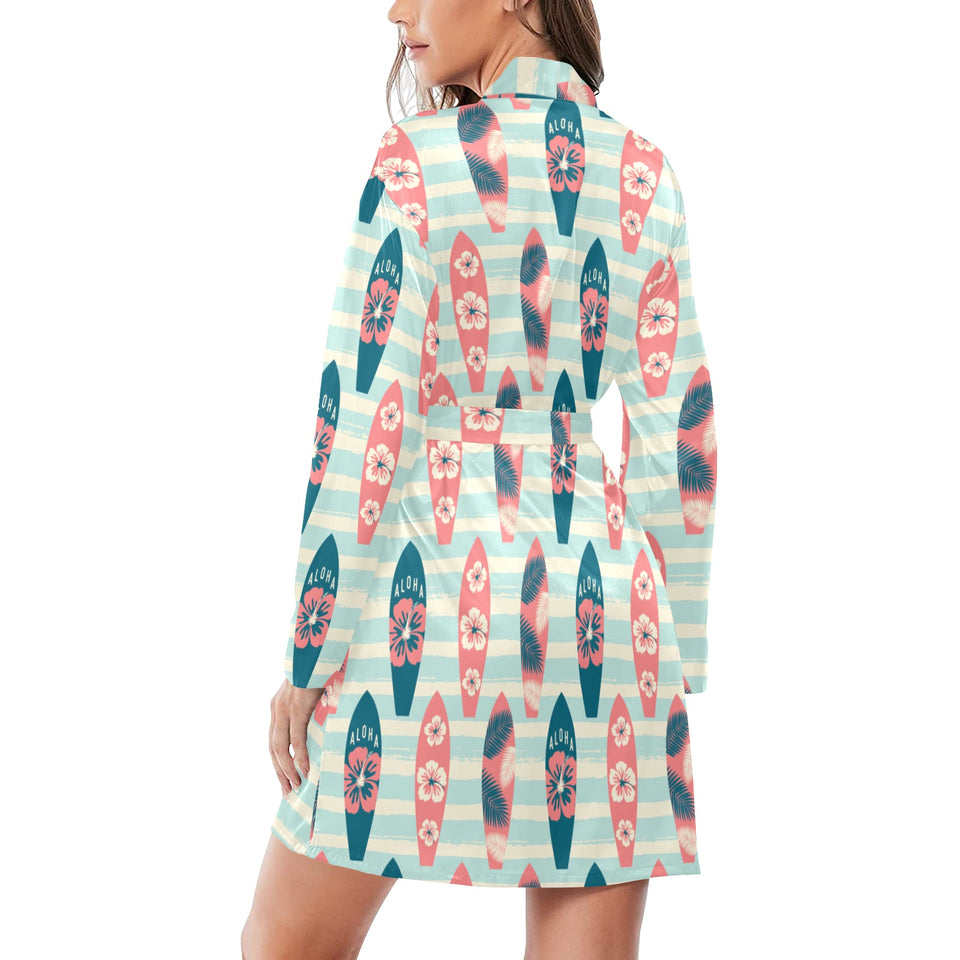 Surfboard Pattern Print Design 02 Women's Long Sleeve Belted Night Robe