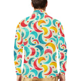 Colorful moon pattern Men's Long Sleeve Polo Shirt