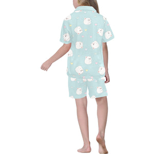 White cute hamsters heart pattern Kids' Boys' Girls' V-Neck Short Pajama Set