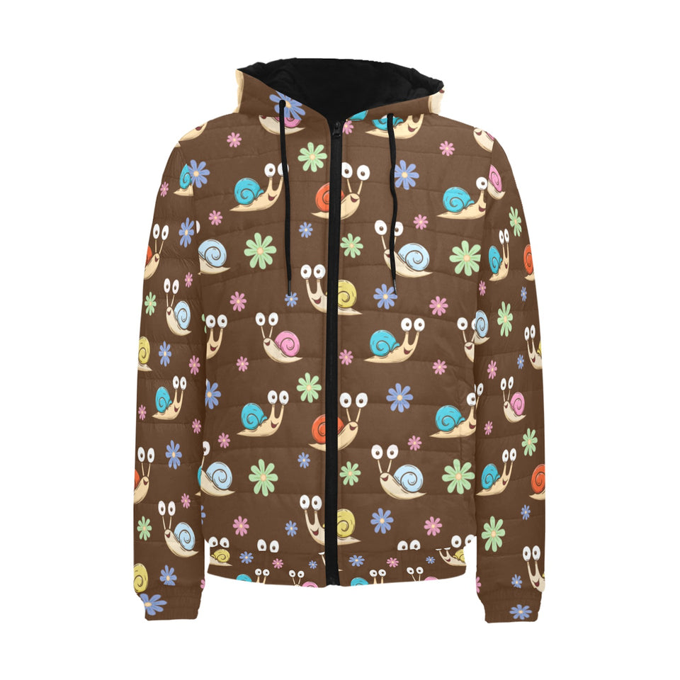 Snail Pattern Print Design 03 Men's Padded Hooded Jacket