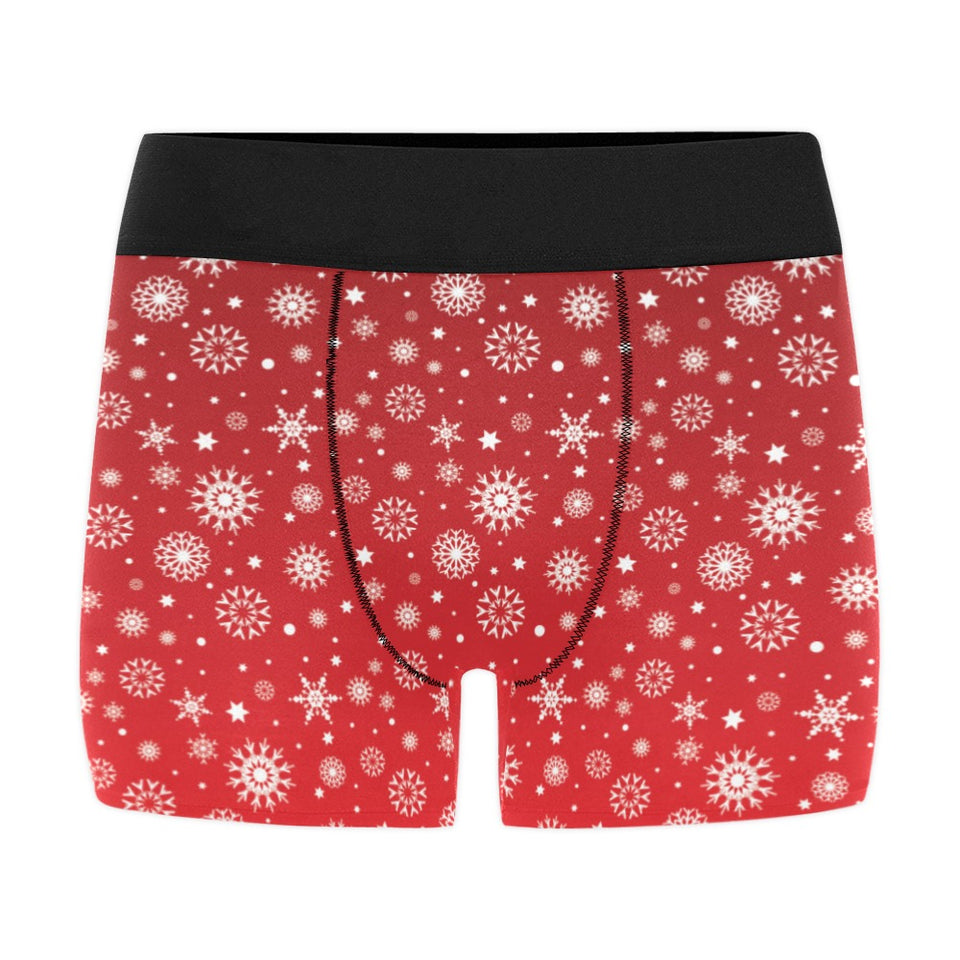 Snowflake pattern red background Men's All Over Print Boxer Briefs Men's Underwear