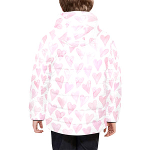 Watercolor pink heart pattern Kids' Boys' Girls' Padded Hooded Jacket