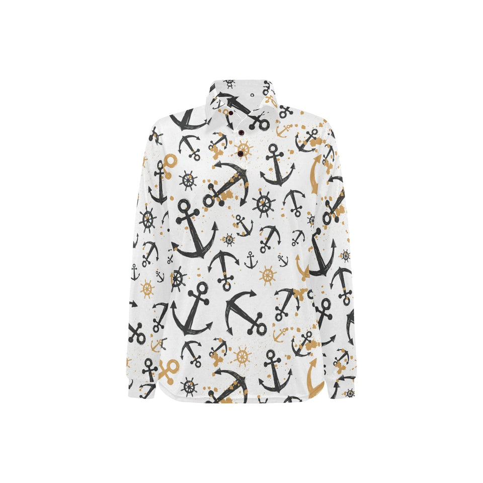 Anchors Rudders pattern Women's Long Sleeve Polo Shirt