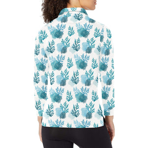 Coral Reef Pattern Print Design 04 Women's Long Sleeve Polo Shirt