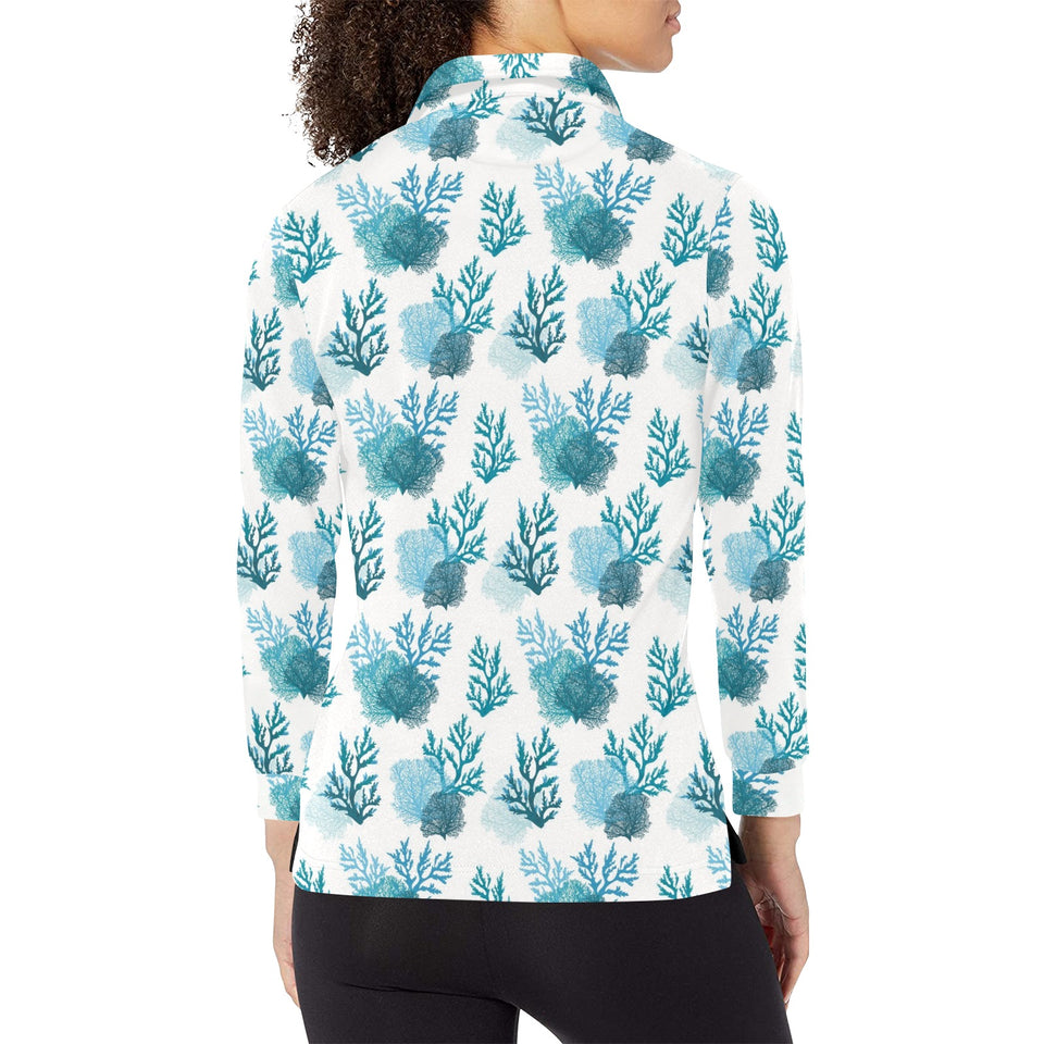 Coral Reef Pattern Print Design 04 Women's Long Sleeve Polo Shirt
