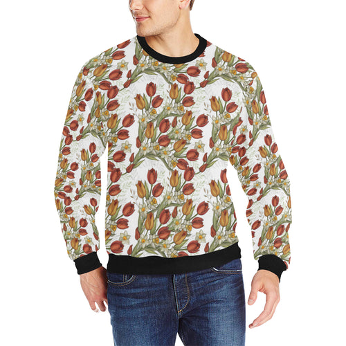 Red tulips and daffodils pattern Men's Crew Neck Sweatshirt
