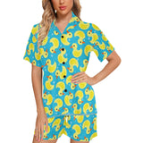 Duck Pattern Print Design 04 Women's V-Neck Short Pajama Set
