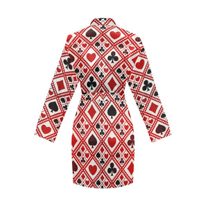 Casino Cards Suits Pattern Print Design 03 Women's Long Sleeve Belted Night Robe
