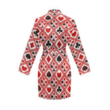Casino Cards Suits Pattern Print Design 03 Women's Long Sleeve Belted Night Robe