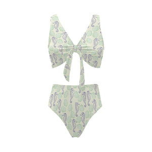 Seahorse shell pattern Chest Bowknot High Waisted Bikini Swimsuit