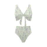 Seahorse shell pattern Chest Bowknot High Waisted Bikini Swimsuit