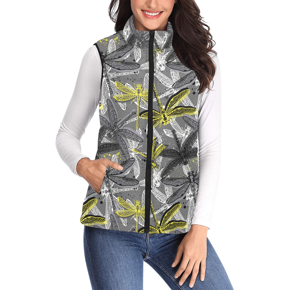 Hand drawn dragonfly pattern Women's Padded Vest