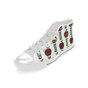 colorful apples leave zebra stripe Men's High Top Canvas Shoes White