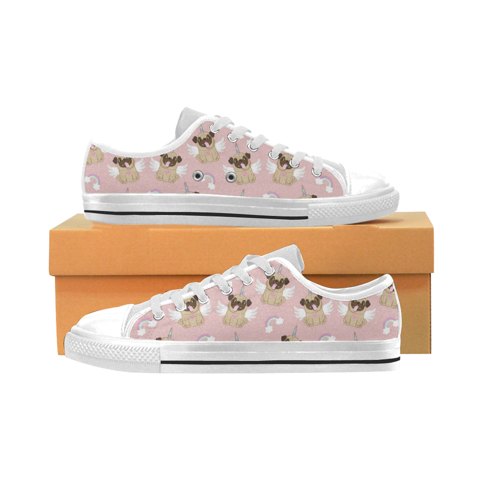 Cute unicorn pug pattern Men's Low Top Shoes White