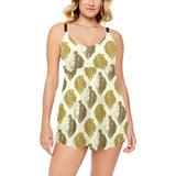 Lion Pattern Print Design 02 Chest Sexy Pleated Two Piece Swim Dress
