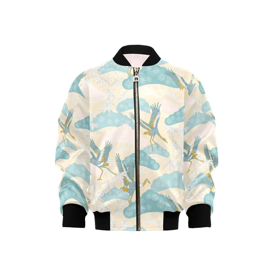 Bonsai bamboo stork japanese pattern cream theme Kids' Boys' Girls' Bomber Jacket