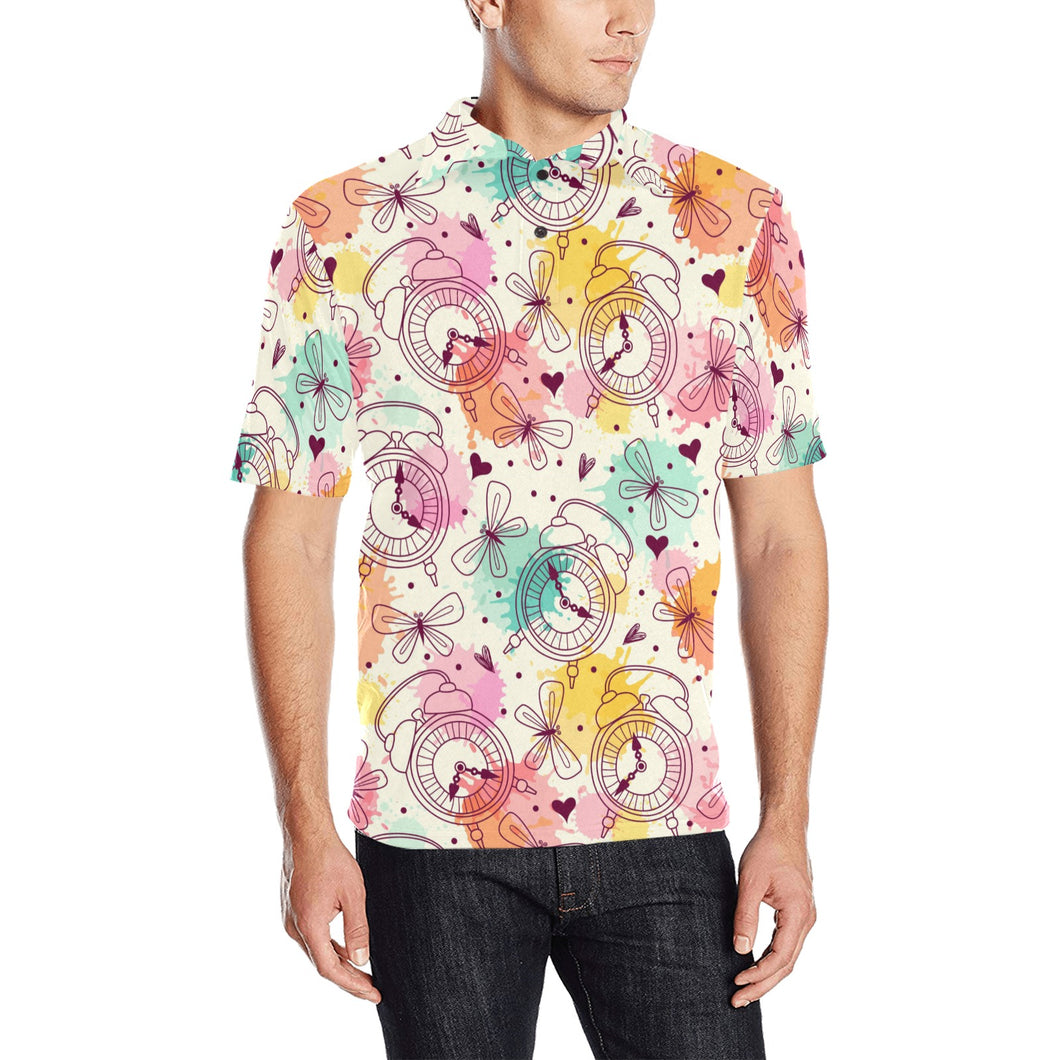 Clock butterfly pattern Men's All Over Print Polo Shirt